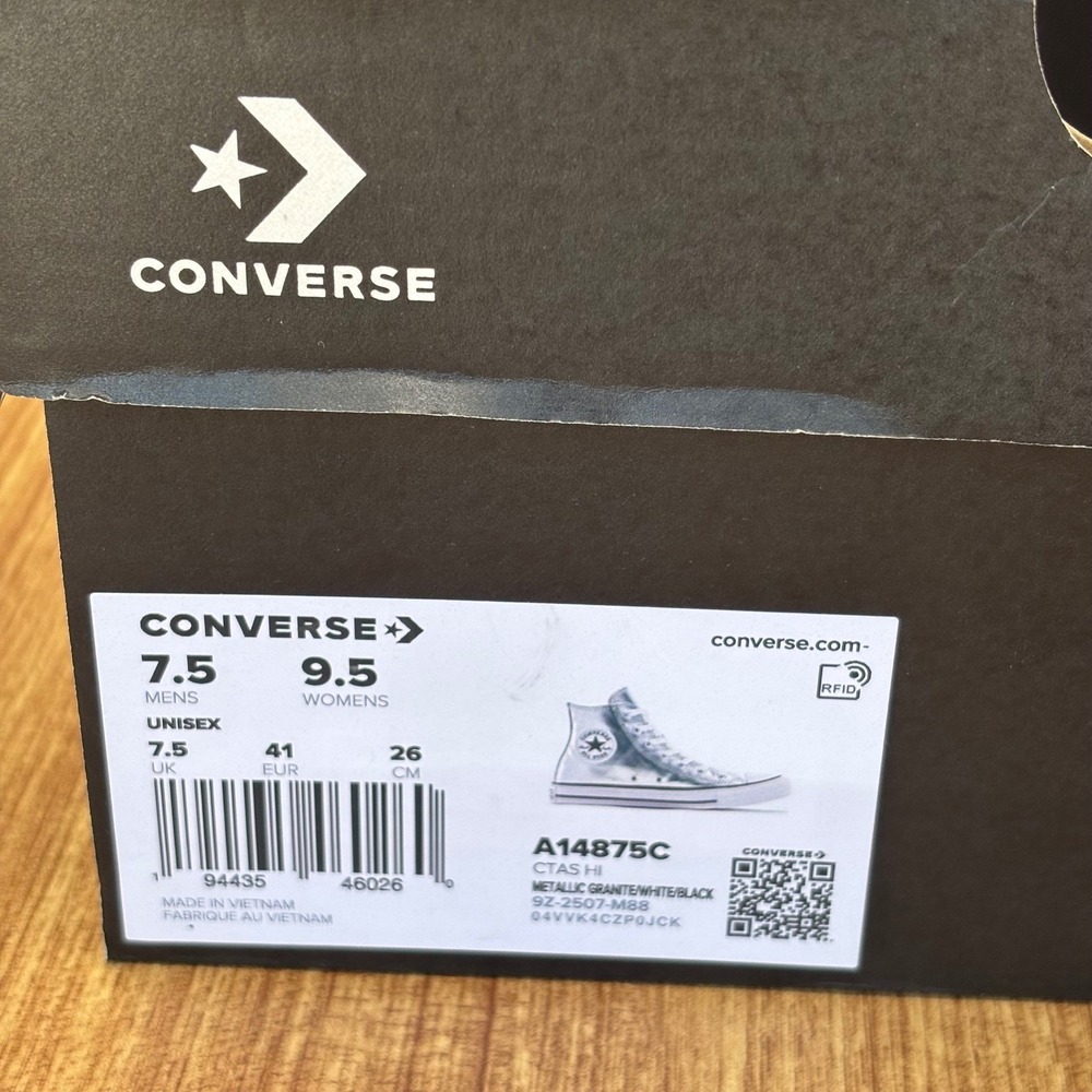 Converse Chuck Taylor All Star High Top Womens 9.5 Mens 7.5 Silver Metallic NEW - Picture 7 of 7